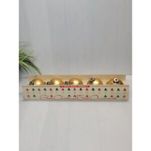5 MCM Vintage Christmas Tree Ornaments, Glass Satin Gold Shiny Brite